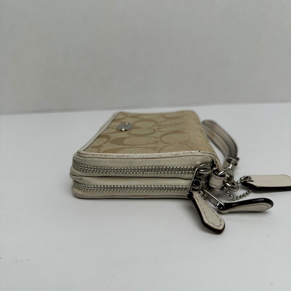 Coach Signature Canvas Double Zip Wristlet Khaki White 52853 - Picture 5 of 8